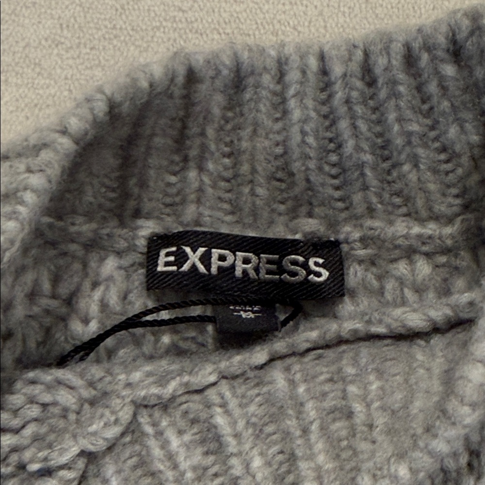 Express Medium Gray Cold Shoulder Cable Knit Swea… - image 2